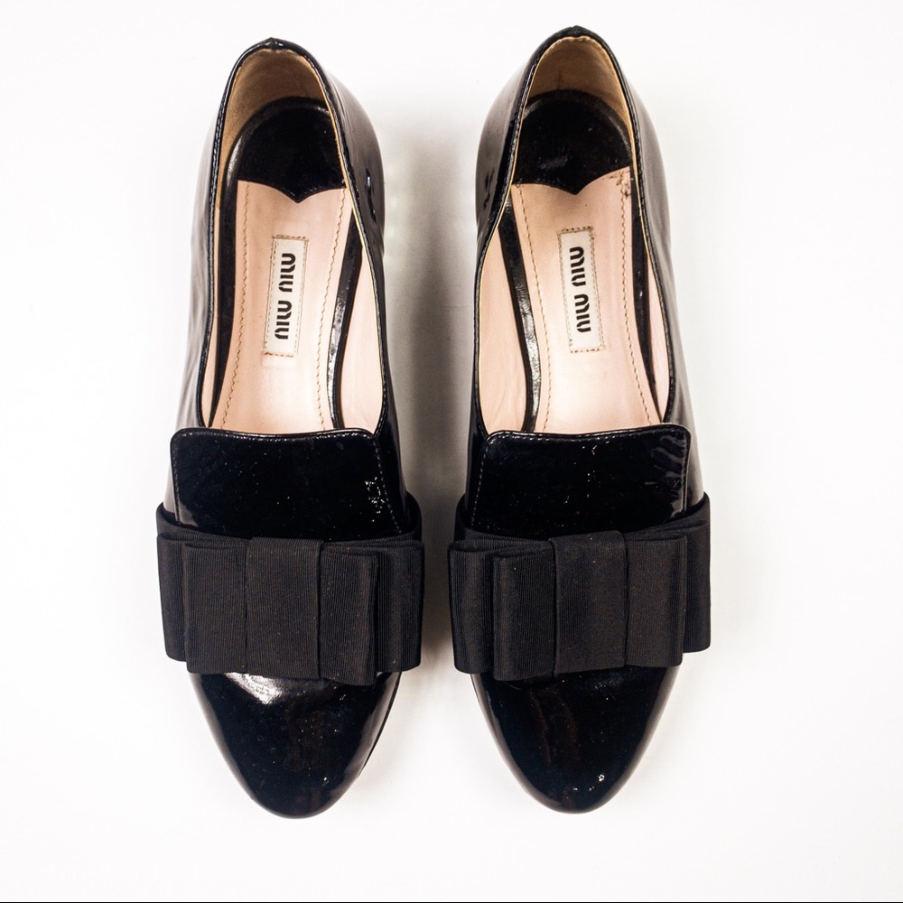 Miu Miu Loafers Jeweled Patent Leather Flats Black - Picture 5 of 7